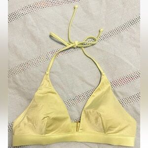 Victoria’s Secret yellow neon shimmer bikini top tie Halter Lined Cups Size M